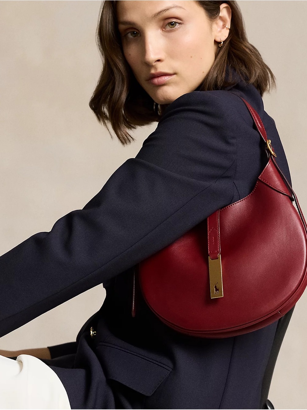 Ralph Lauren Polo ID Calfskin Mini Shoulder Bag Chianti Red NEW